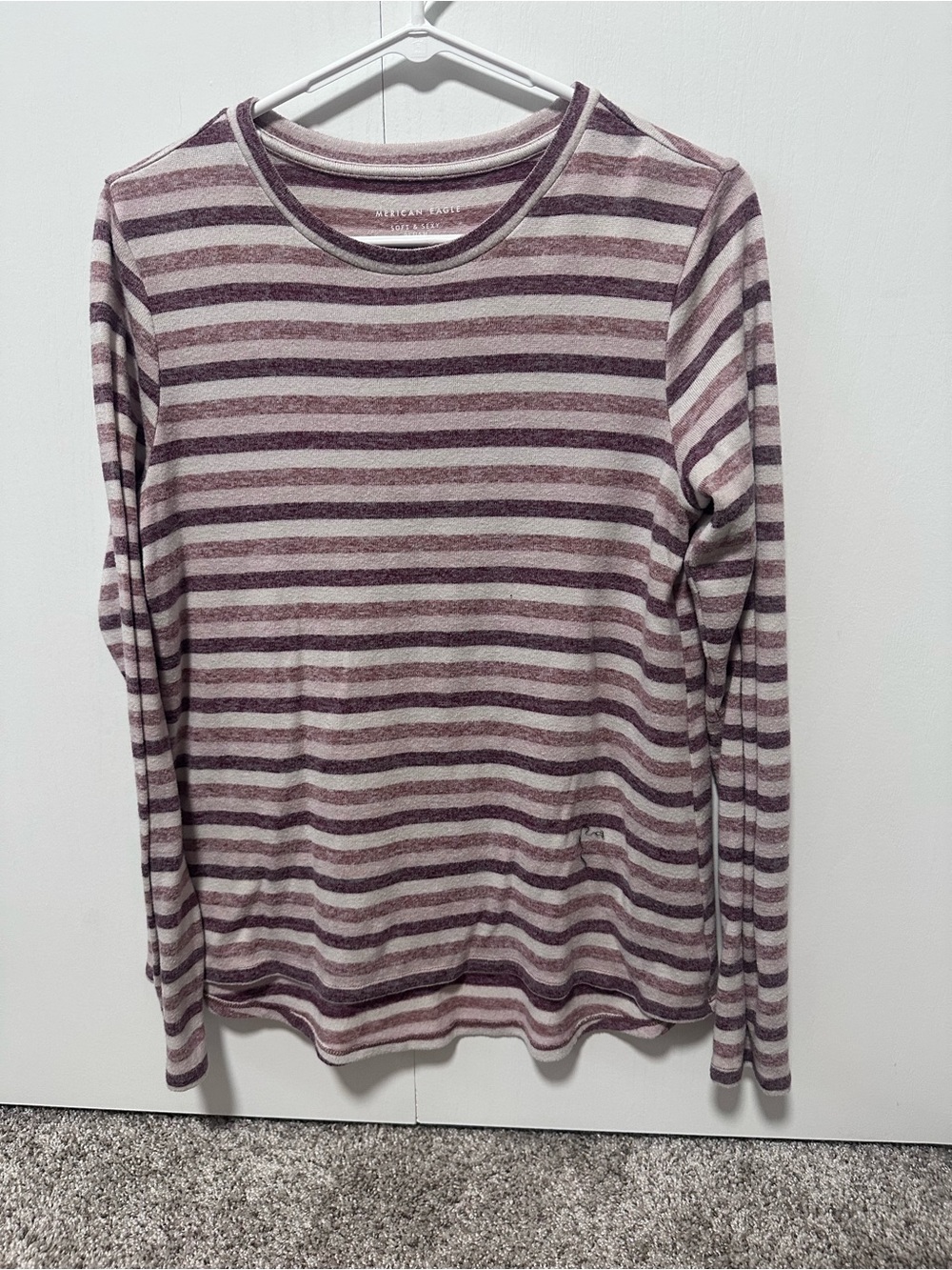 American Eagle Outfitters Striped Long-Sleeve Tee - Purple & Cream